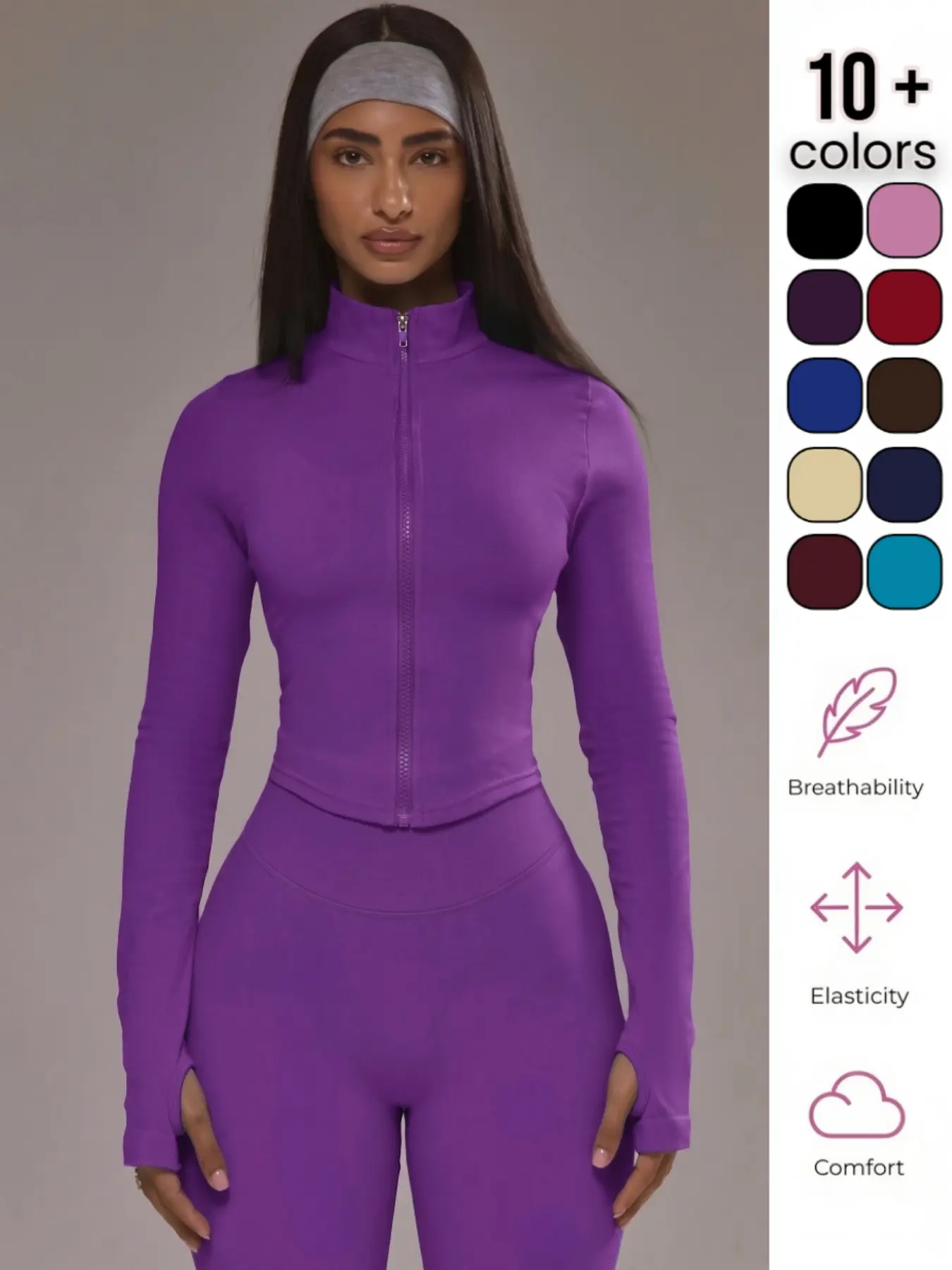 Women's Seamless Sport Jacket, Long Sleeve Zipper Design, Plain Surface, Unlined, Ideal for Fall & Winter, Sports, Fitness, Workouts