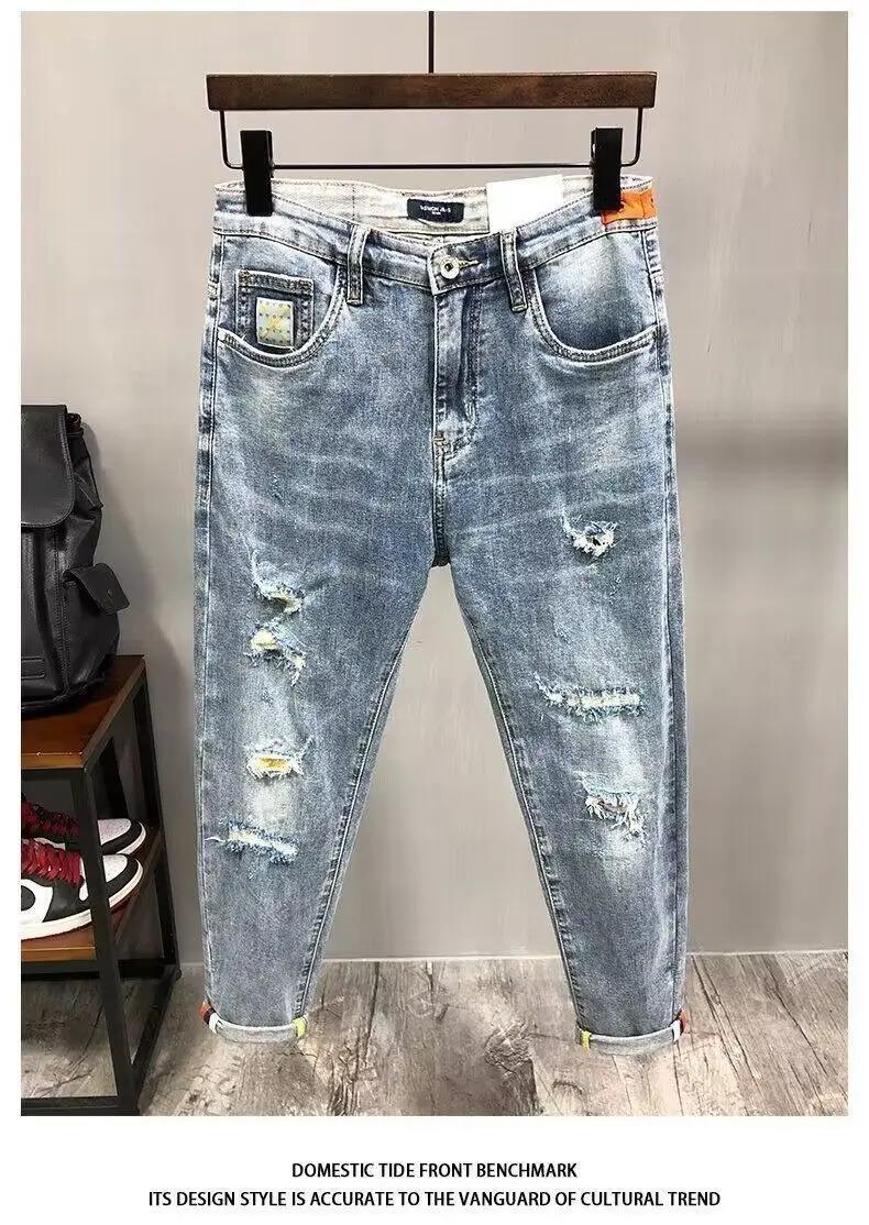 Fashion Men's Casual Jeans vintage Spring and Autumn Slim Ripped Jean Pants with HOLE Design  Men Clothing Luxury Cargo Pants