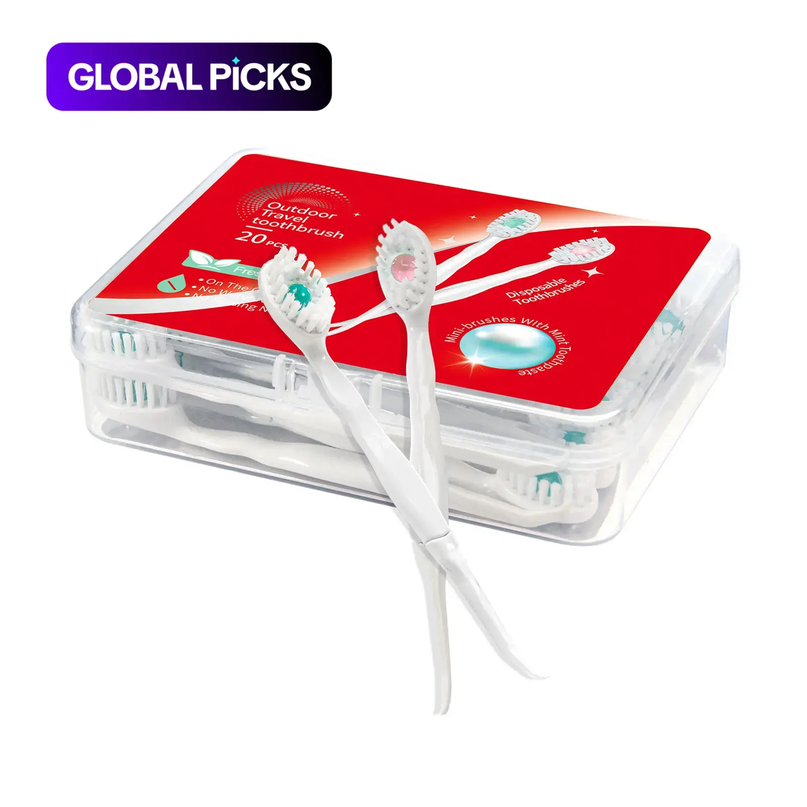 1 box of 20 travel mini toothbrushes with fresh beads, no need to use water, portable Compact multi-function oral toothbrush, fresh teeth cleaning, Oral Hygiene Essentials #GLOBAL PICKS