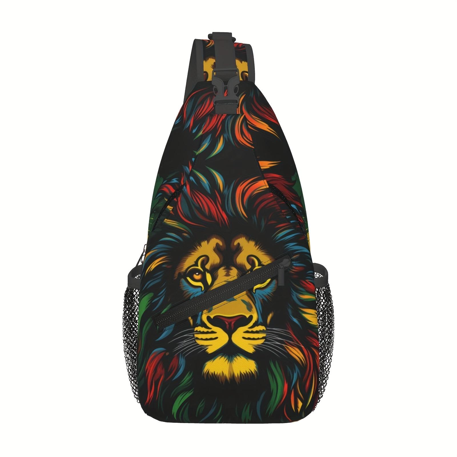 A Versatile Crossbody Chest Bag Suitable for Hiking, Featuring a Design Inspired by Jamaican Reggae Music with a Lion Motif. This Folding Backpack Boasts a Large Capacity And Is Both Fashionable And Durable, Making It Ideal for Shopping, Work