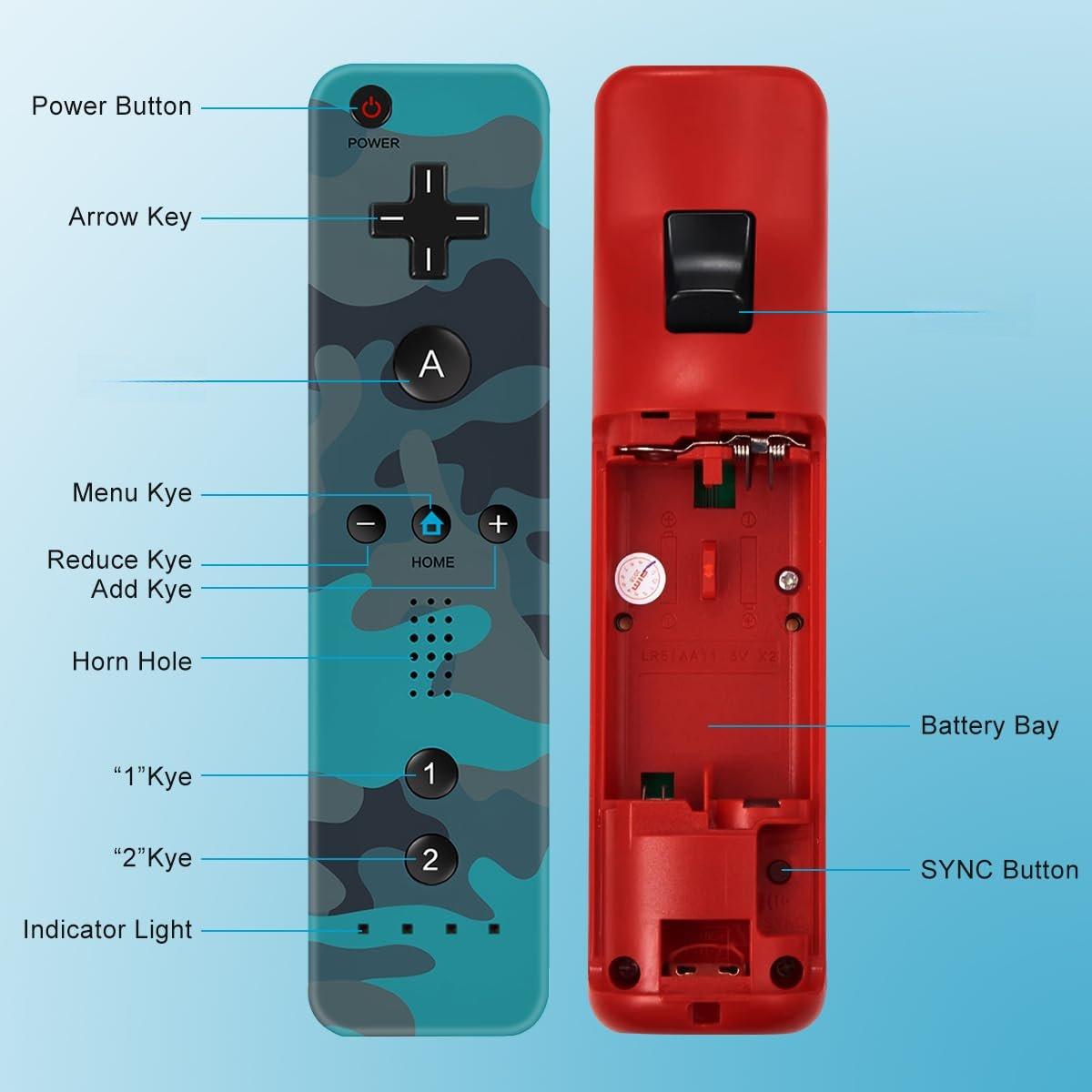 Wii Controller 2 Pack,Wii Remote Controller with  Case and Wrist Strap,Remote Compatible with Wii/Wii U (Camo Blue and Camo Red)