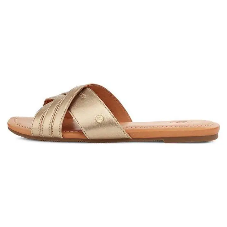 UGG Leather Cross Comfortable Slide Sandals 1142712-GLDM