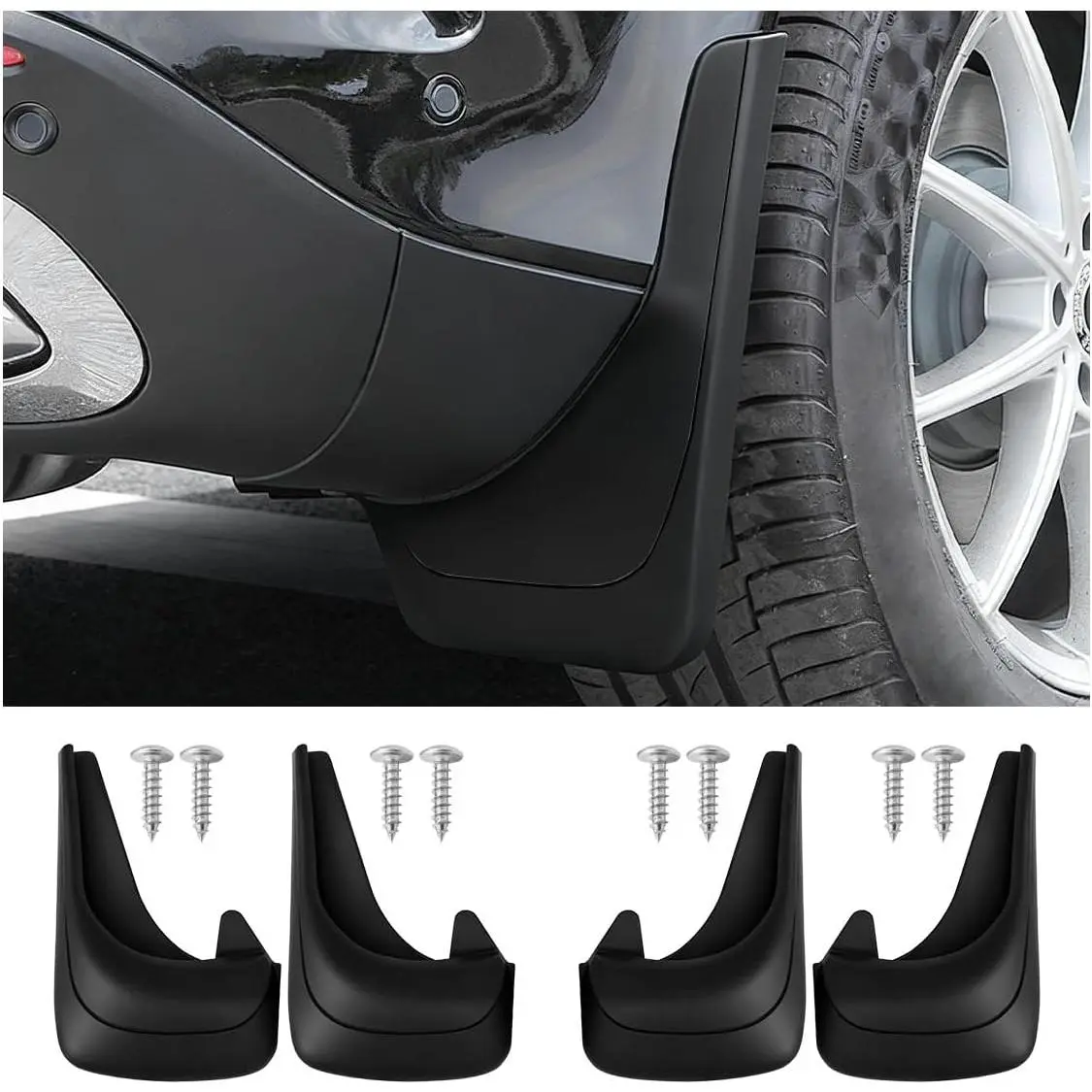 Craedli 4PCS Rubber Car Mud Flaps, 12"x8.5" Universal Bendable Auto Splash Guards Set with Screws, Flexible Front & Rear Protection Accessories for SUVs, Trucks (Black)