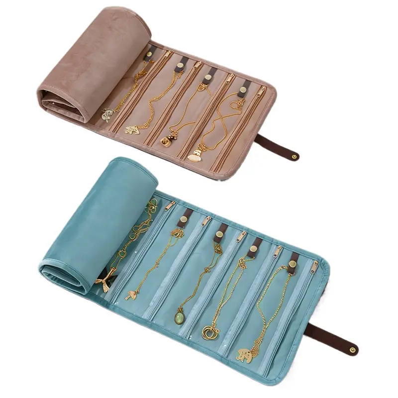Velvet Jewelry Organizer Pouch Soft Multi Layer Earring Necklace Storage Bag Portable Roll Up Travel Clutch For Wedding Gift Casual Solid Color Large