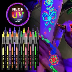 Flysea 8/10/12/16/18colors High-Performance Colorful Art Markers,Smooth Writing easy painting, Ideal for Beginners, Glow-In-The-Dark Effect, Painting for festival,With UV light shinning in the dark,Perfect for Body Art, Cosplay, Festive Drawings