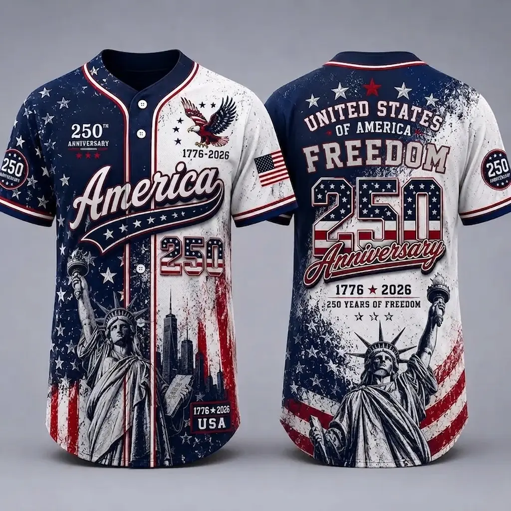 Delivered after July 4th-USA 250th Anniversary Baseball Jersey, Unisex USA Jersey, 1776 2026 Patriotic Shirt, 4th of July Gift, Freedom Jersey