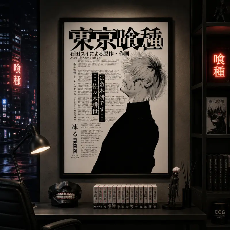 Tokyo Ghoul Anime Poster Print, Ken Kaneki Japanese Manga Artwork Wall Decor, Vintage Minimalist Retro Aesthetic, Anime Wall Art, Bedroom Canvas Poster, Room Decor, Funky Home Decor