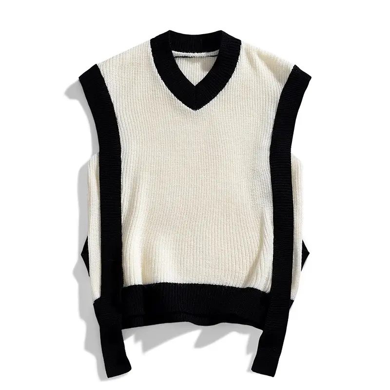 2026 New American College Style Layered Sleeveless Vest For Men, Color-Blocked Ribbon Sweater For Men, Contrasting Striped V-Neck Vest For Men, Autumn And Winter Layered Casual Knitted Vest For Couples# Sohochic