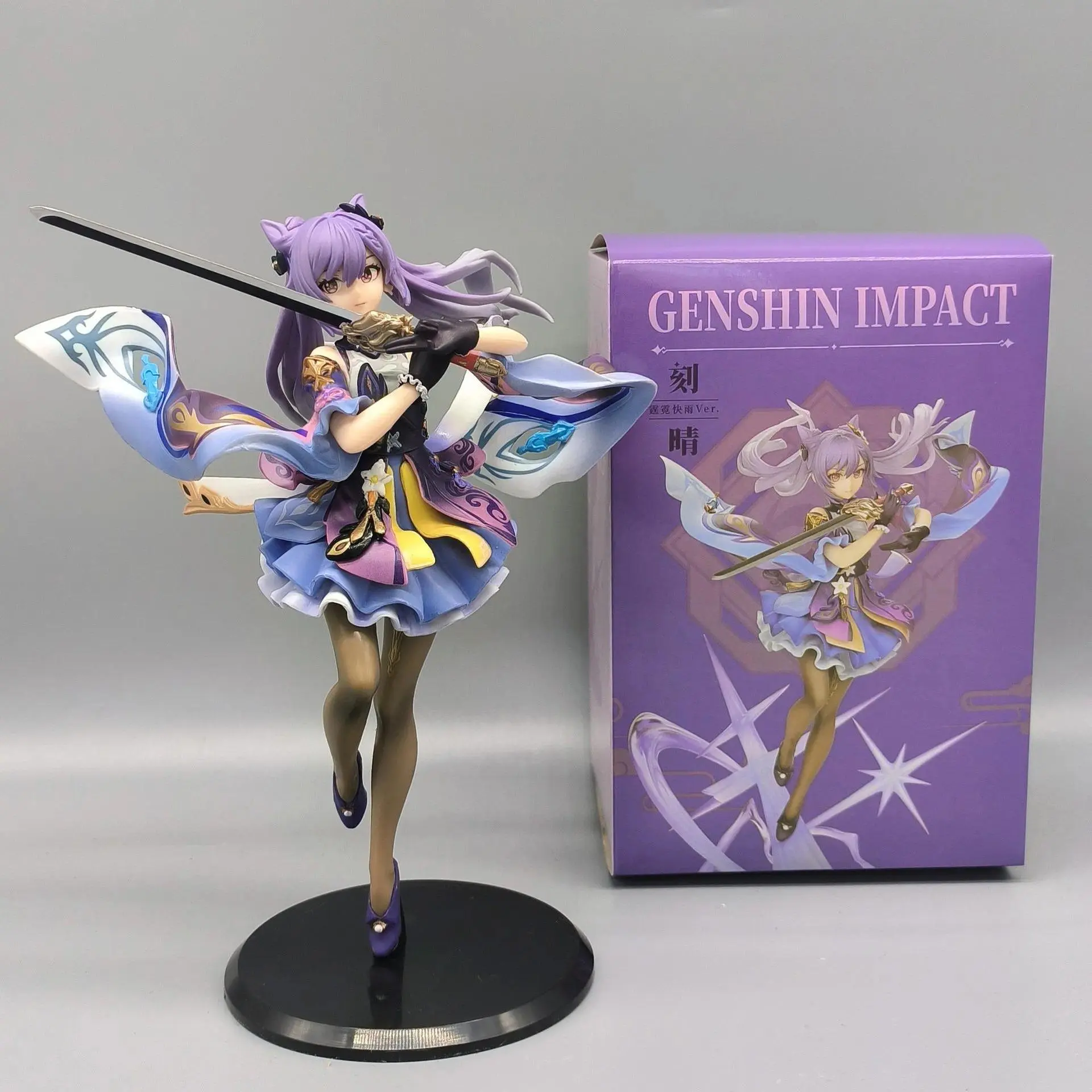 25cm High-Grade PVC Genshin Impact Keqing Sword-Swinging & Hu Tao Standing Statue, Anime Collection Figure, Home Decor House Decoration Desktop Ornament (320g), About 25Cm