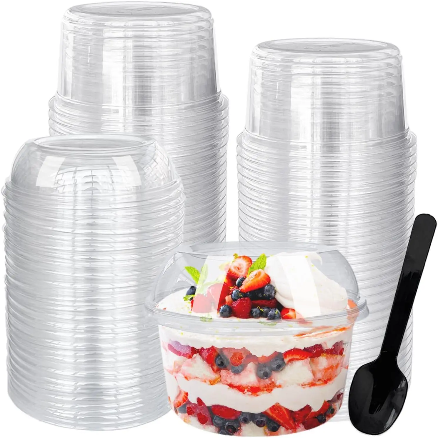 50 Pack 12 oz Disposable Clear Plastic Cups, Dessert Cups with  and Spoons,Disposable Snack Bowls for Cupcake,Pudding,Snacks,Yogurt,ParfaitFruits,Mousse
