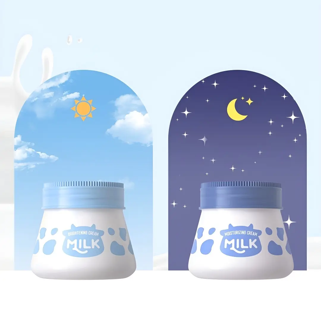 Milky Morning & Night Cream Set, Brightening Day Cream & Hydrating Moisturizing Night Cream, Gentle Mild Milk Extract Facial Moisturizer, Suitable for All Skin Types