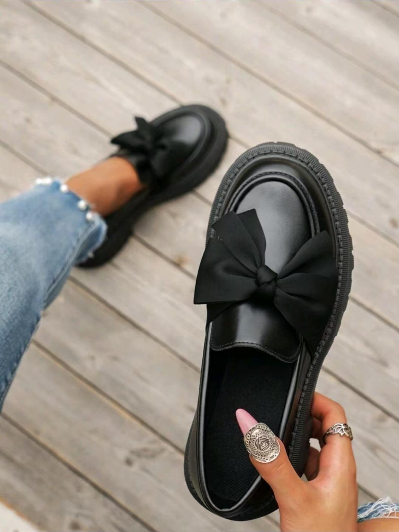 Fashionable Bowknot Design Slip on Platform Loafers, Casual Comfortable Platform Shoes for Daily Wear, Female All-match Round Toe Shoes for Women