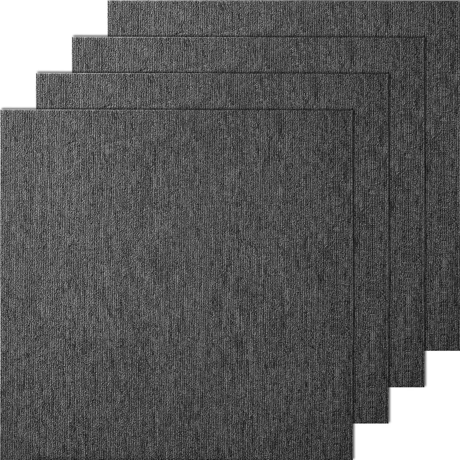 Carpet Tiles Reusable, 20" x 20" Carpet Squares With Padding Attached, Soft Padded Carpet Tiles, Easy Install DIY for Bedroom Living Room Indoor Outdoor (20 Tiles, Dark Gray)