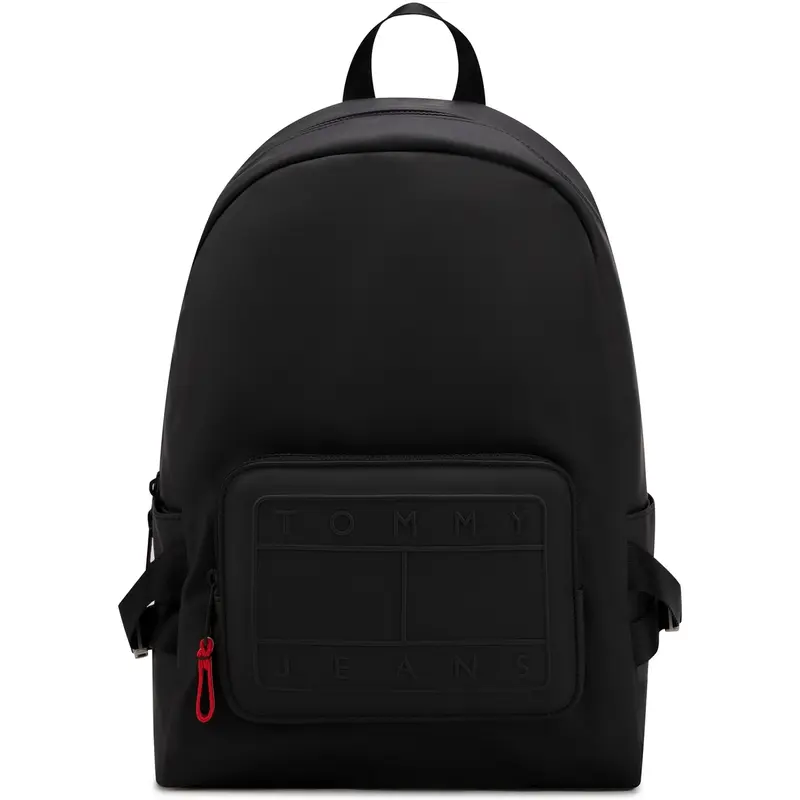 Tommy Hilfiger Commuter Embossed Letter Large Capacity Backpack for Men, Faux Leather, Black