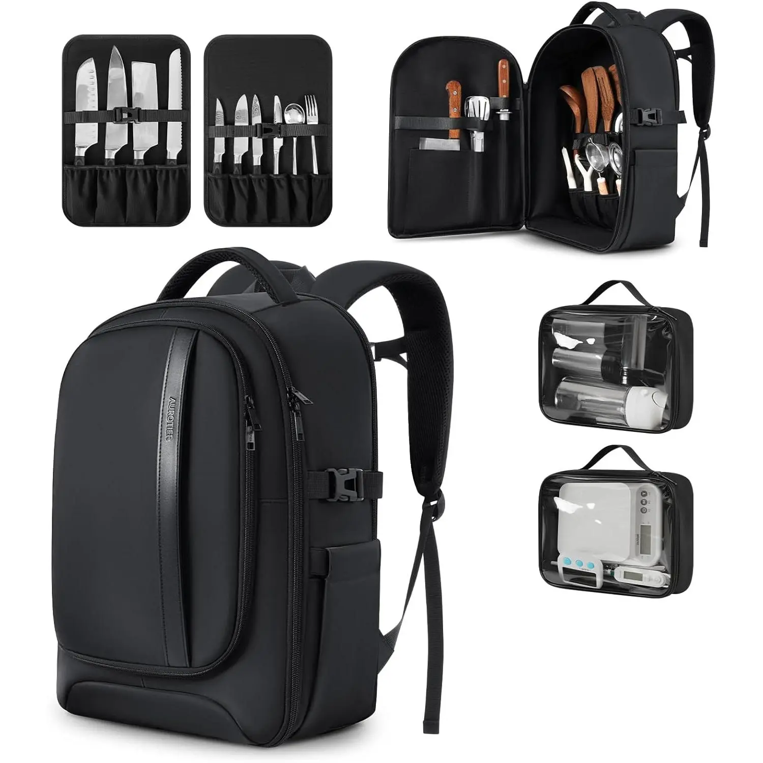 Waterproof Chef Knife Backpack with 30+ Pockets for Knives Tools, with Tablet Laptop Pocket, Ideal for Professional Culinary Chefs Apprentice Private Chefs (Knife Not Included)