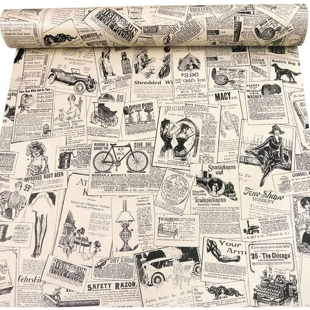 Self-Adhesive  Newspapaer Wall Paper Drawer Shelf Liner for Kitchen Bathroom Cabinets Dresser Wall Crafts 17.7x117 Inches
