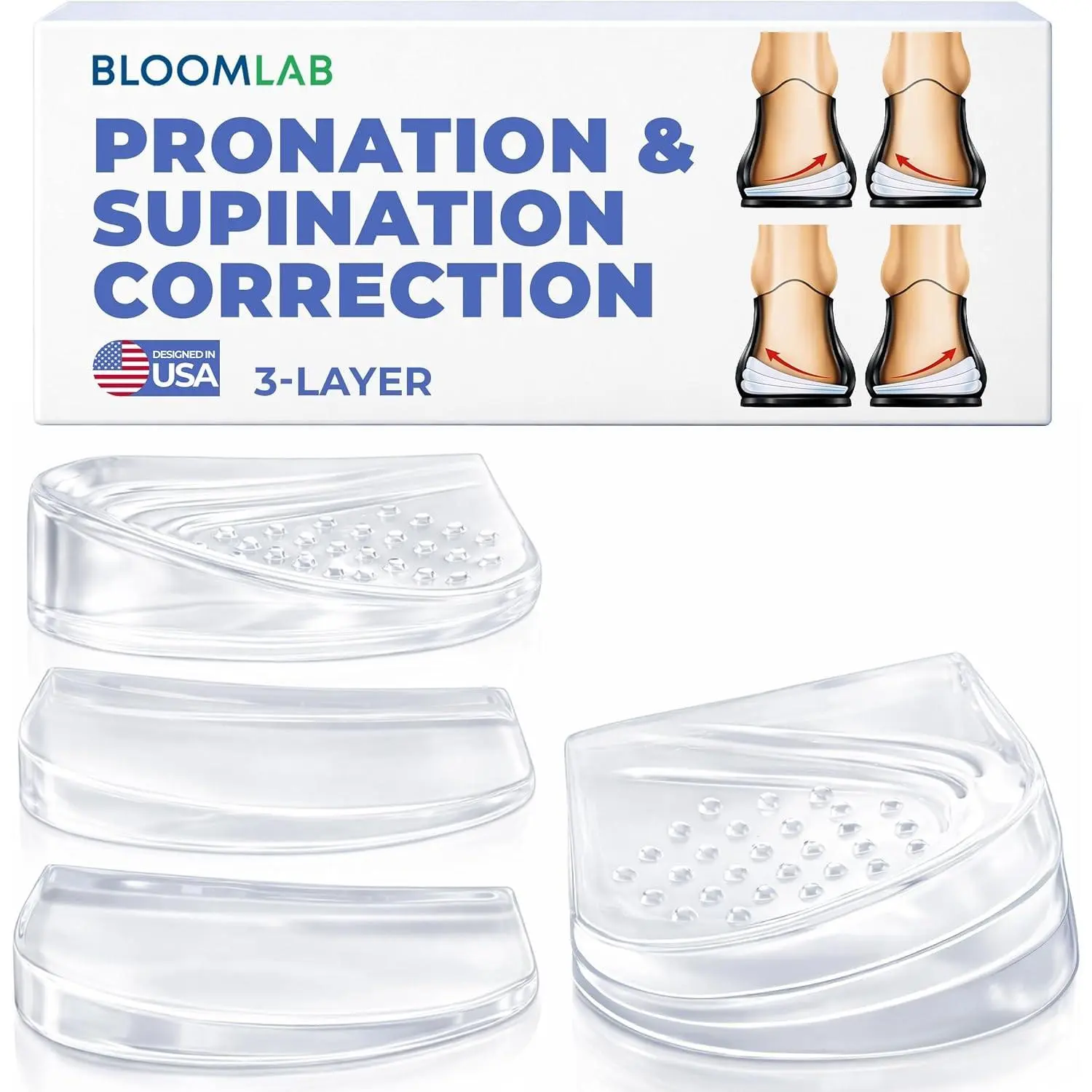 Heel Wedge Inserts – 3-Layer Adjustable Gel Insoles for Supination, Pronation, Flat Feet & Heel Pain Relief – Supportive Shoe Cushions for Men & WomenGift