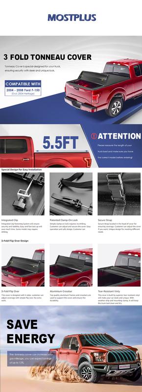 For 2004-2026 Ford F150 Styleside Tri/Quad-Fold Soft Tonneau Cover Truck Bed