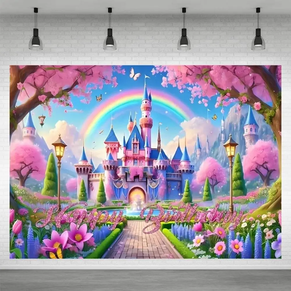 Magic Rose Castle Backdrop Party Backdrop Polyester Fabric Birthday Decoration Photo Backdrop Wall Decor Photography Background Princess Event Banner Studio Prop Fairy Tale Wedding Scene
