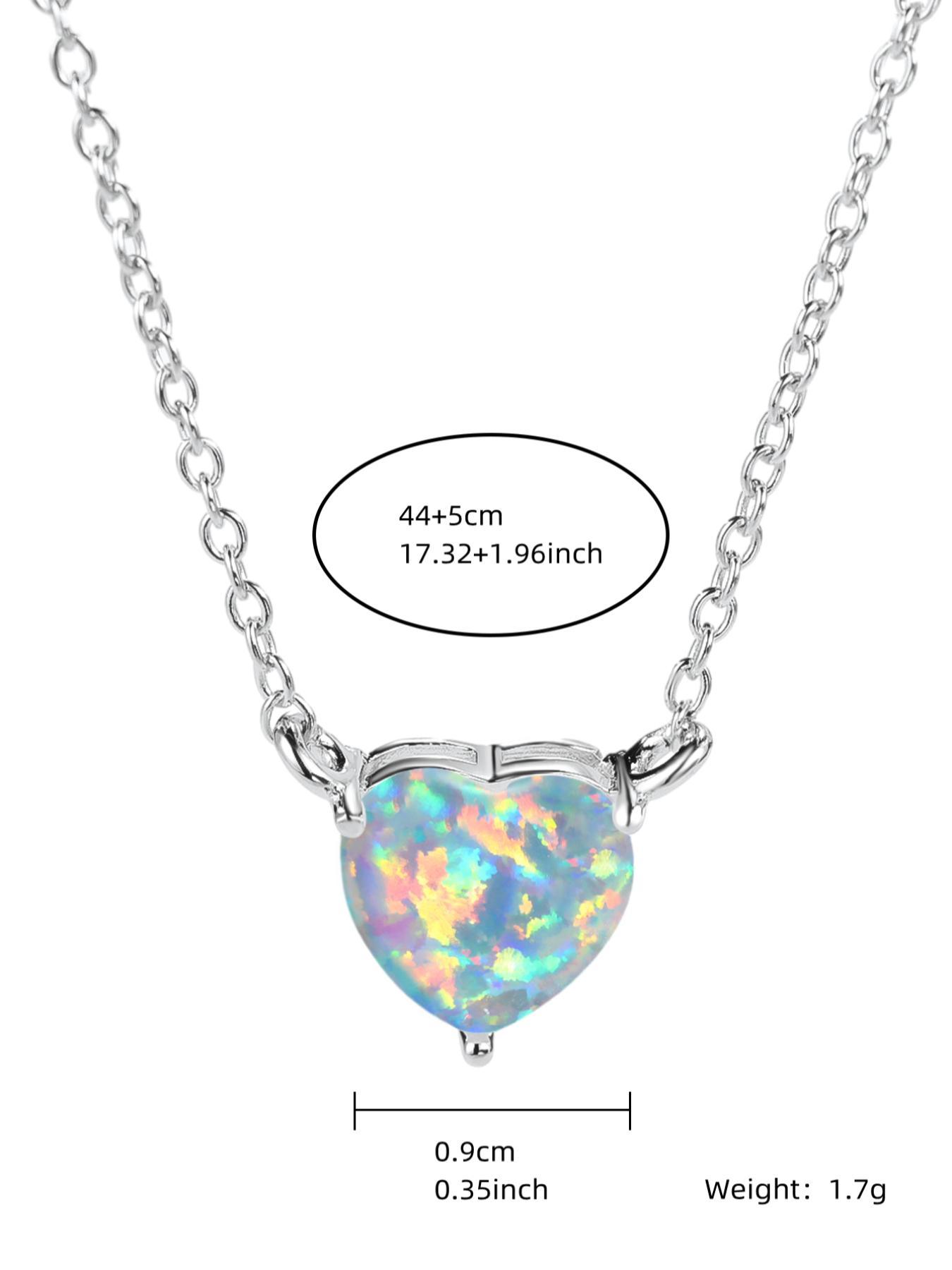 S925 Sterling Silver Heart Shaped Faux Opal Pendant Love Heart Necklace with Box, Fashion Jewelry for Party, Daily Decor, Trendy All-match & Exquisite Jewelry for Birthday Gift