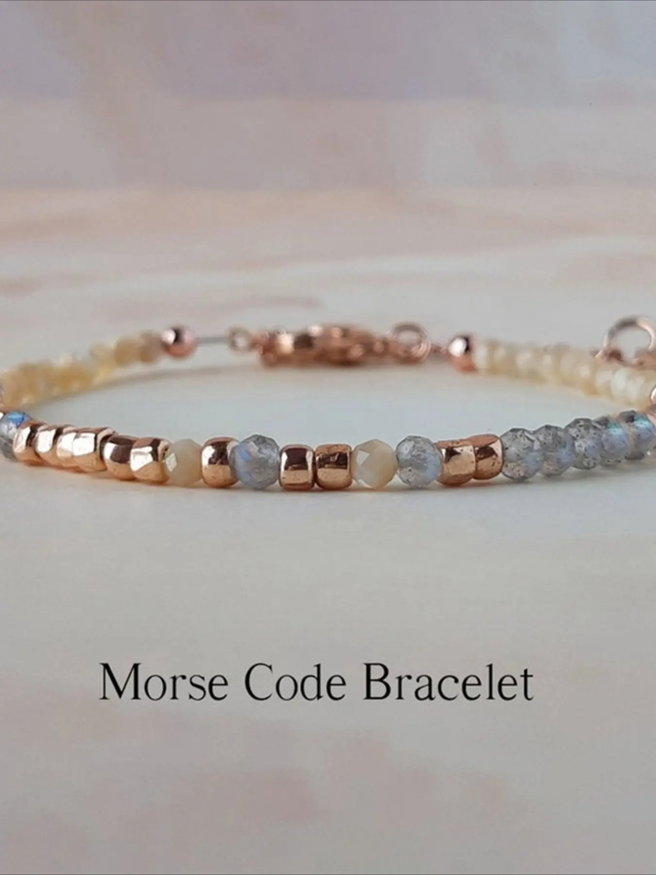 Natural Stone Beaded Bracelet Morse Code Minimalist Jewelry Gift