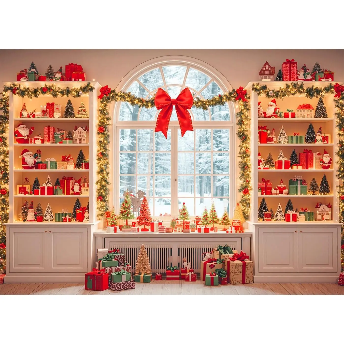 7x5 FT Christmas Window Backdropchristmas  Shop Photography Background Winter Xmas Party Banner Decor Holiday Photo Banner Studio Props