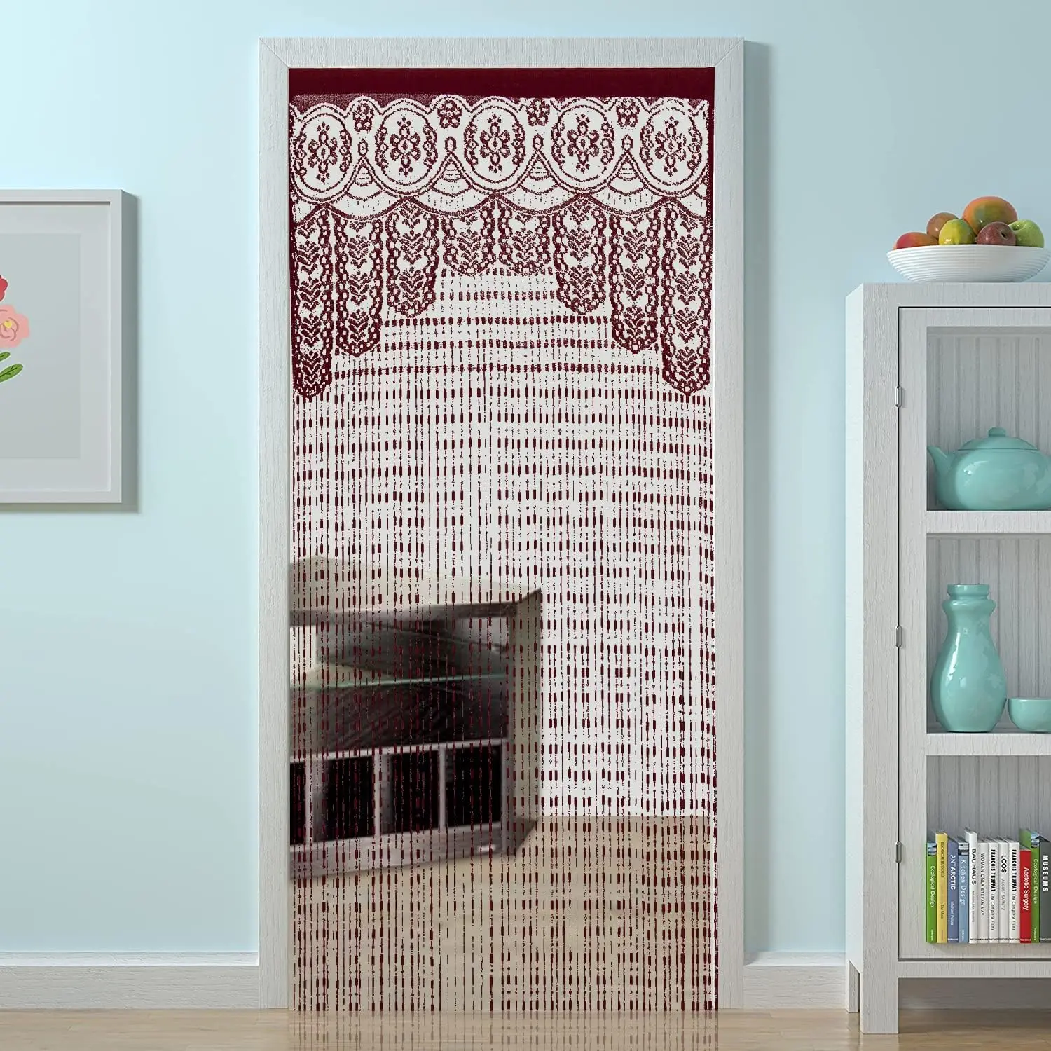 String Door Privacy Lace Curtain Macrame Boho Doorway Window Curtains for Wall Divider Windows Door Covers Decorative Room Separation (35*79in/90*200cm,Redviolet)