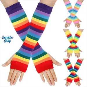 Rainbow Knitted Gloves, Soft Stretchy Warm Long-Sleeve Handwear, LGBTQ+ Pride Month Essential, Lightweight Durable Fashion Mitts for Pride Parade & Daily Casual Wear