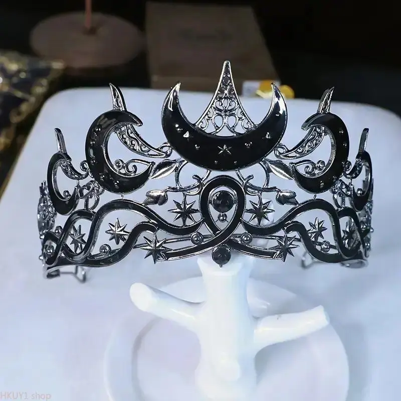 Gothic Moon-Star Rhinestone Crown - Unisex DIY Bag Accessory for Women's Gothic Romance, Christmas, Weddings, Valentine's Day, Halloween Witch Vampire Role Play, Synthetic, Water-Drop, Captivating Look, Unisex Accessory, Water-Drip