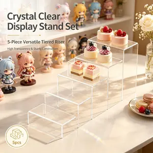 5 Pack Crystal Clear Acrylic Step Display Riser Heavy Duty Transparent Tiered Showcase Stand For Bakery Party Jewelry Cosmetic Storage Display