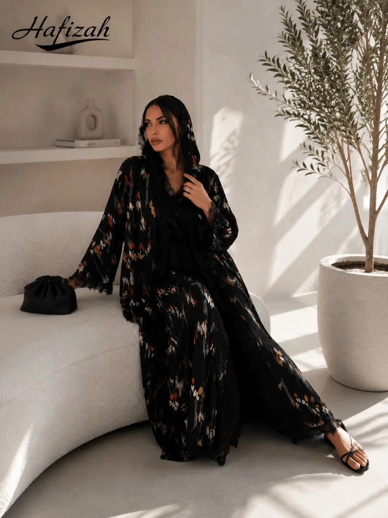 Women's Printed Abaya Long Dress, Elegant Lace Edge Cape Maxi Dress, Long Sleeve Islamic Fashion, Ideal for Ramadan and Eid