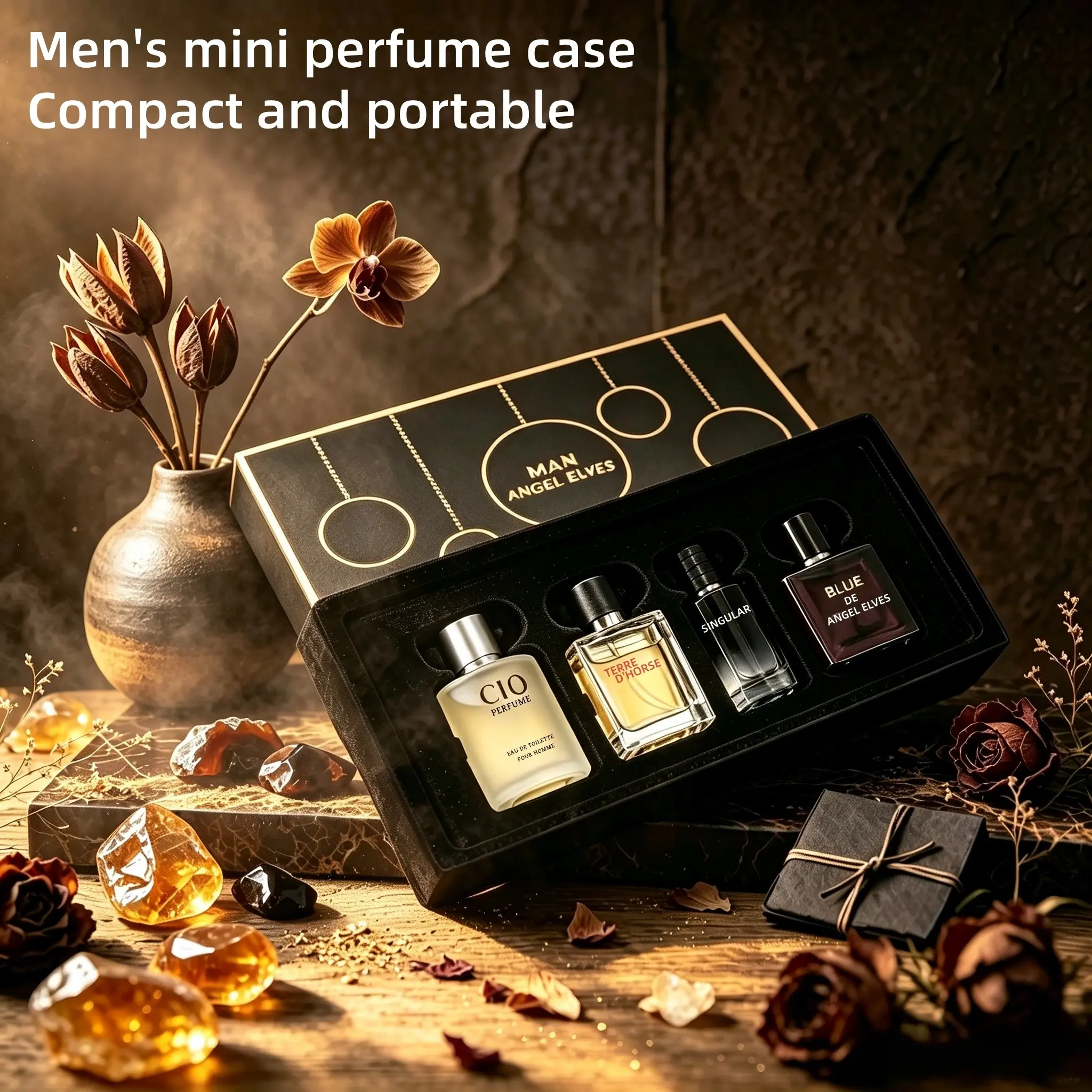 Men's Mini Perfume Set, 30ML*4 Bottles, Luxury Woody, Citrus, Ocean, Eau De Cologne Scents, Portable Travel Size, Long-Lasting Fragrance