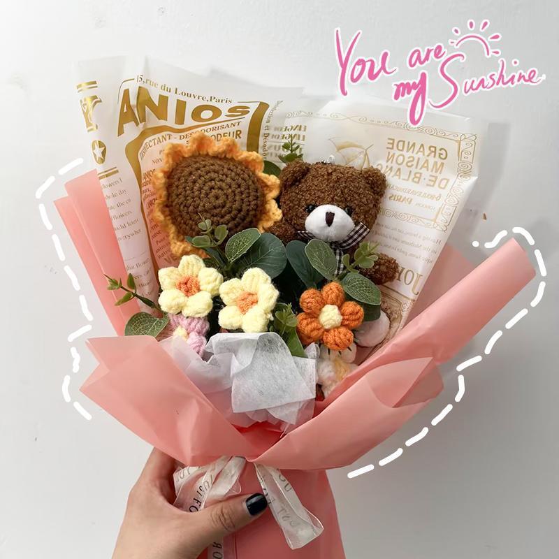 Crochet Flowers Graduation Flower Bouquet Eternal Flower Wedding Guests Gift Woven Sunflower Mother's Day Gifts