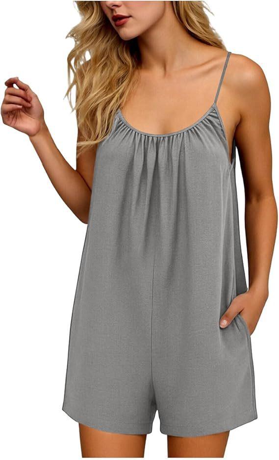 2026 New Women's One-Piece Pants Casual Sleeveless Tank Top Short Skirt Overalls with Narrow Straps and Pockets