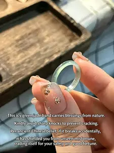 Jade Thin Ring, Chinese Style Feng Shui Ring, Perfect Gift for Women and Girls, Elegant Plain Design, All Seasons Wear