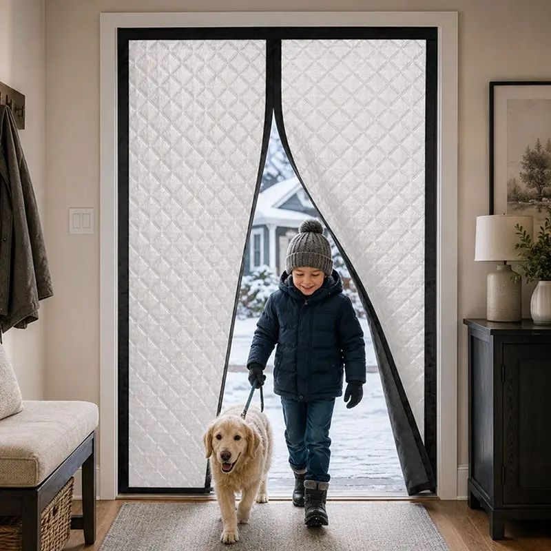 Thickened Windproof Magnetic Thermal Door Curtain, Auto-Closing Insulated Draft Blocker, No-Drill Installation for Bedroom, Living Room, Kitchen, Balcony and Patio Door