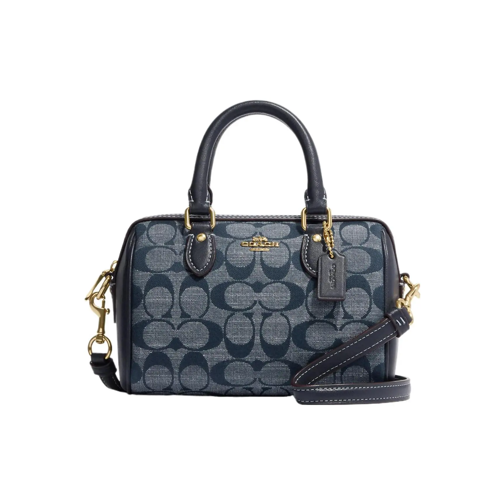 COACH Rowan 18 Classic Monogram Jacquard Zip Top Handle Bag for Women, Chambray Denim Blue