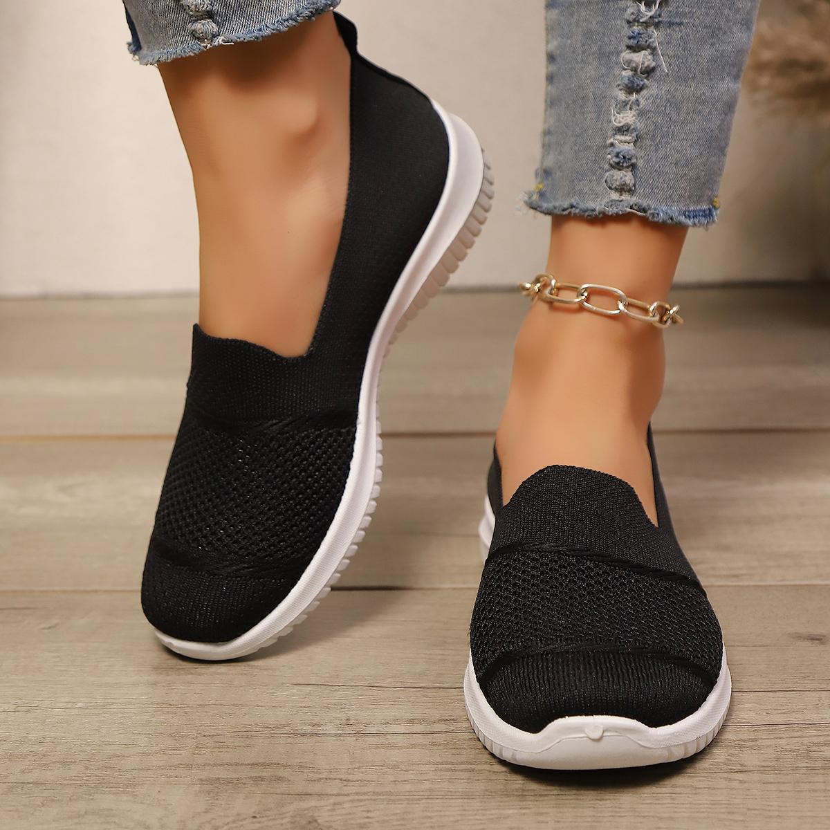 Womens Cloud Soft Sole Slip On Sneakers Breathable Knit Walking Shoes All Day Comfort Casual Trainers For Women Cozy Everyday Wear
