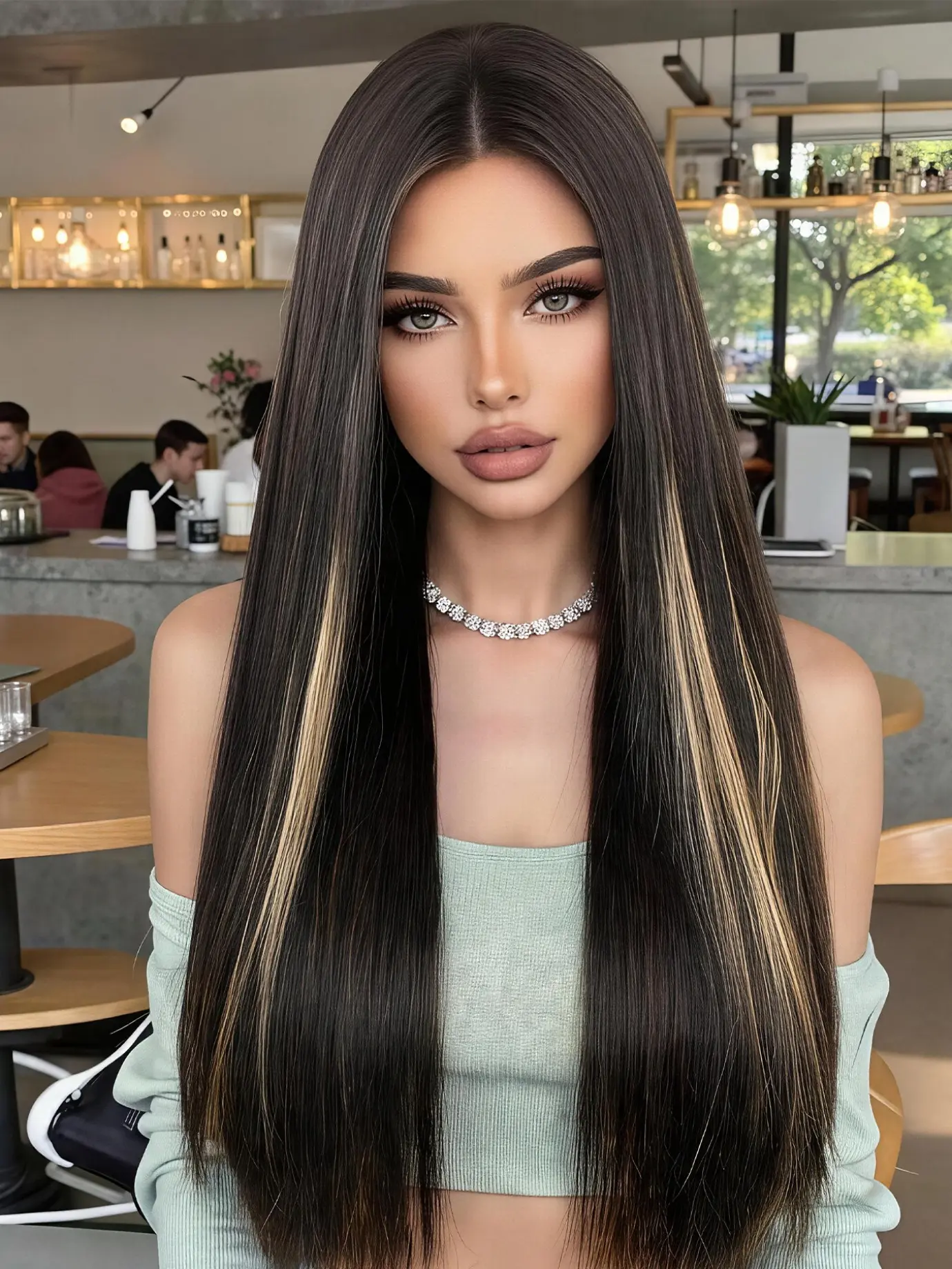 28 Inch Long Straight Middle Part Balayage Blonde Highlight Wig, Synthetic Wig for Women, Synthetic Straight Hair, Cosplay Wig for Party Halloween Daily Use, High Quality Wigs
