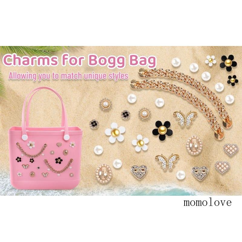 Charms for Bogg Bag Pearls & Flowers Butterfly & Bling Chain Accessories Compatible Simply Southern Beach Bag Tote Insert