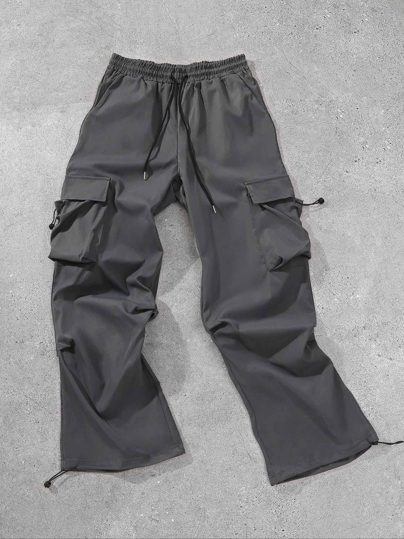 Men's Solid Flap Pocket Cargo Pants, Loose Casual Streetwear Drawstring Waist Pants for Daily Wear, Men's Trousers for All Seasons
