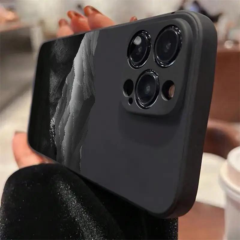 Creative Cube Black Brand New Colorful Mountain Scene Pattern TPU Shockproof Full Coverage Precision Hole Protective Case, Suitable for iPhone 17/16/15/14/13/12/11 PRO PROMAX PLUS AIR E XS XSMAX, Ideal Gift for Friends and Family, YT40