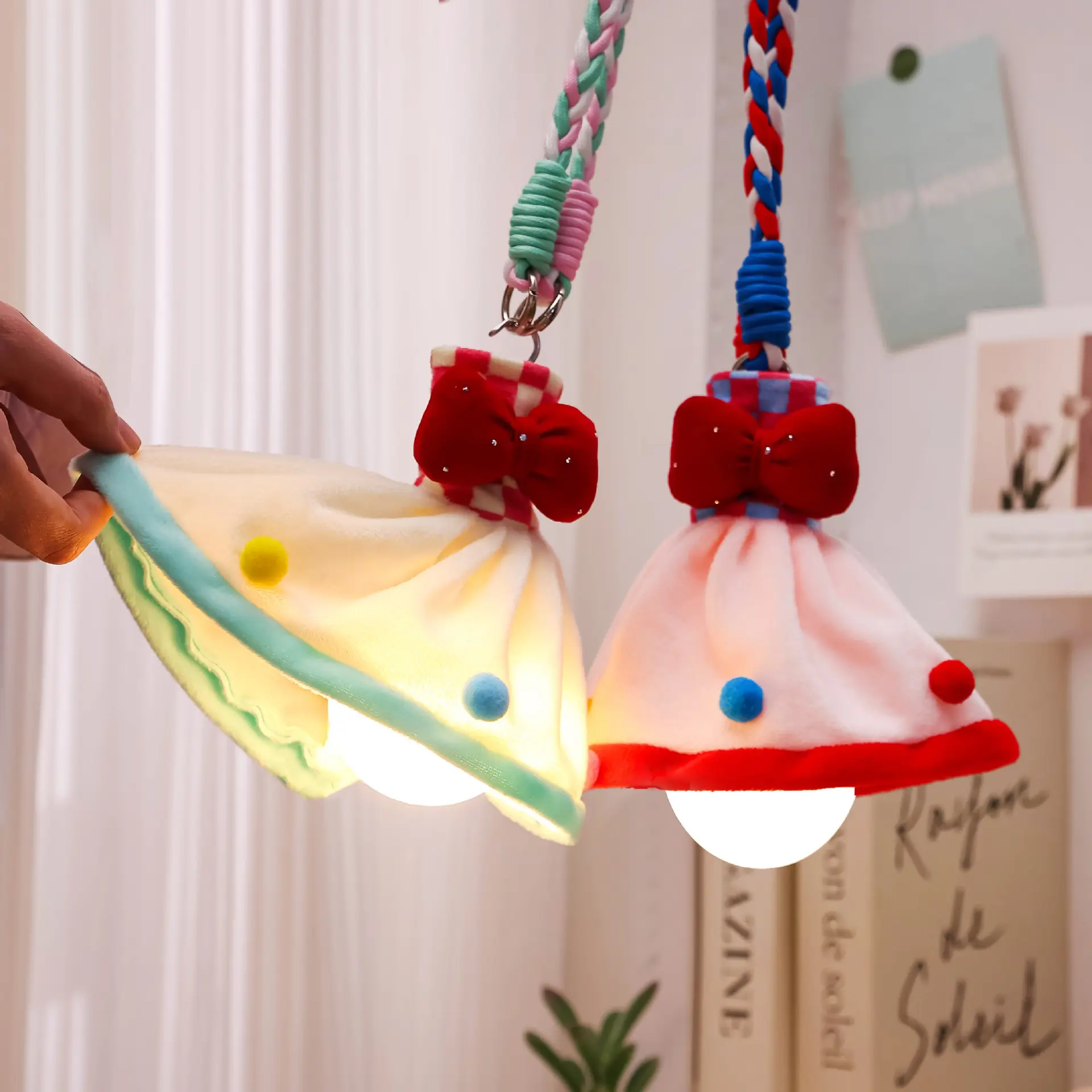 Hanging Decorative Home Ornament,  Ambient Decor for Dorm Bed, Adjustable Brightness Cute Plush Hanging Ornament for Bedroom Living Room