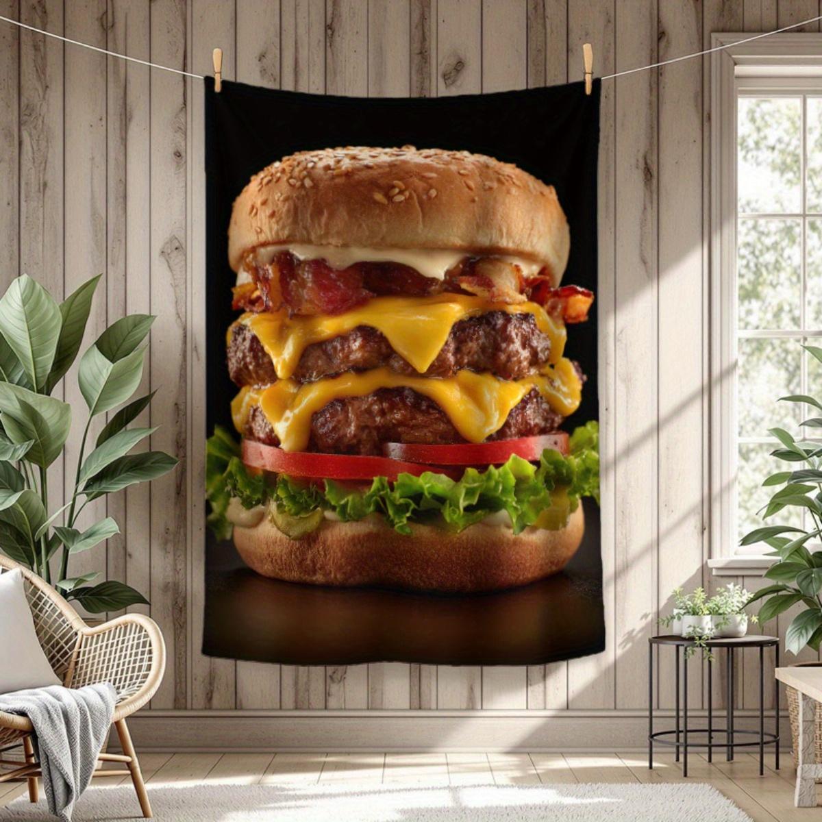 1 Piece Throw Blanket - Soft and Lightweight, Suitable for All Seasons, Hamburger Pattern, Black Background - Ideal for Living Room, Bedroom, Nap Time - Ideal Gift for Food Lovers and Hamburger Enthusiasts - Modern Home Decor, Vibrant Colors