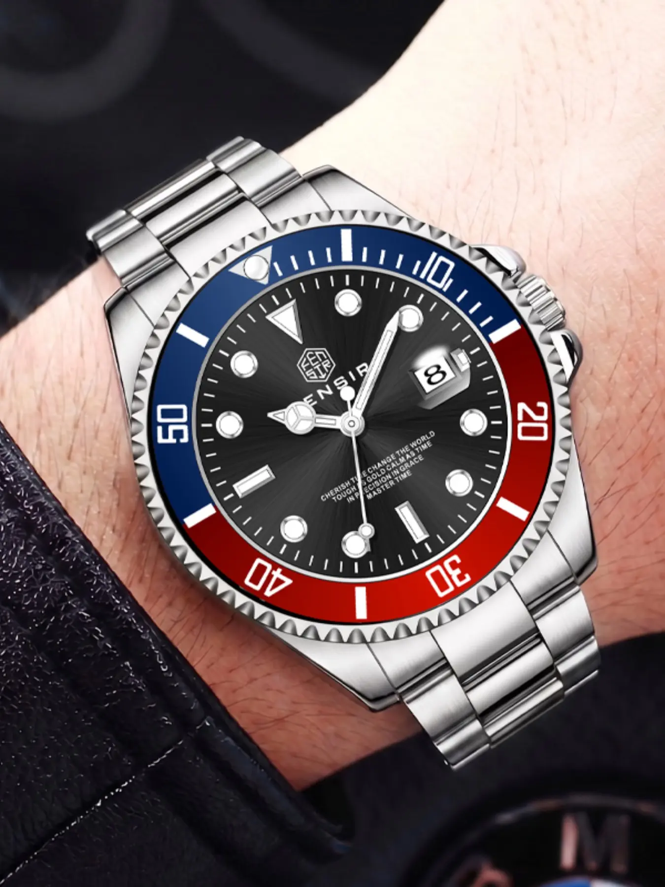 Men's Explorer Series Diver Quartz Watch, Stainless Steel Strap, Waterproof, Luminous Calendar, Round Dial, Business Outdoor Fashion Watch