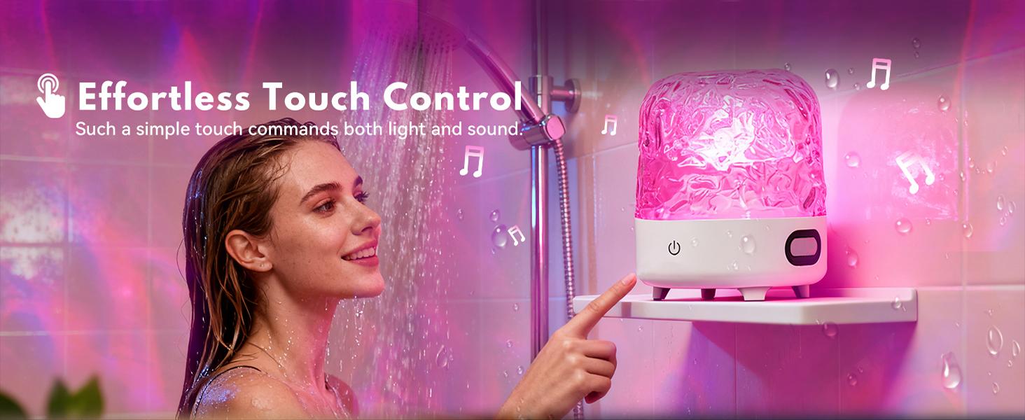 Shower Light with Bluetooth Speaker, Waterproof Shower Lamp with White Noise, 16 Colors Ocean Wave Projector Light with Remote & Touch Control, Music Lamps for Inside Shower Bathroom Bathtub