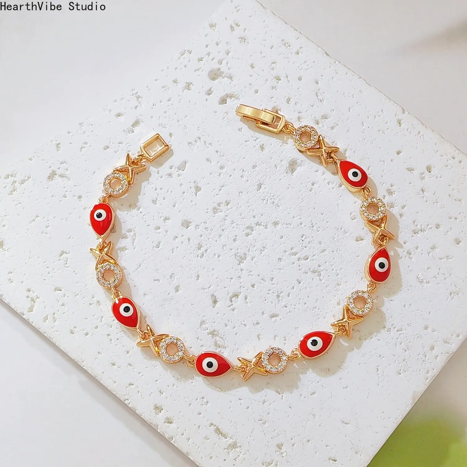 2026 Trendy Red Evil Eye Bracelet Gold  Dainty Crystal Chain Aesthetic Y2K Baddie Luxury Gifts for Girls Woman