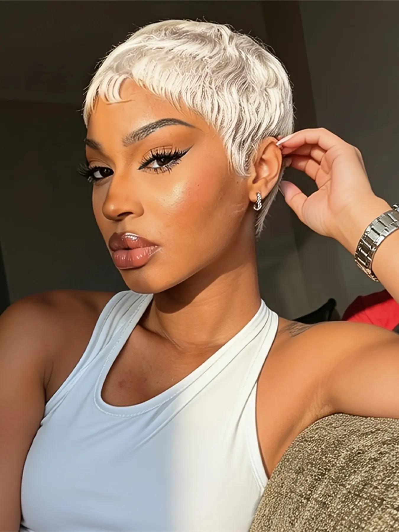 613 blonde pixie wig machine made short straight layered human hair wig for women pixie cut human hair wigs daily party cosplay gift use wig