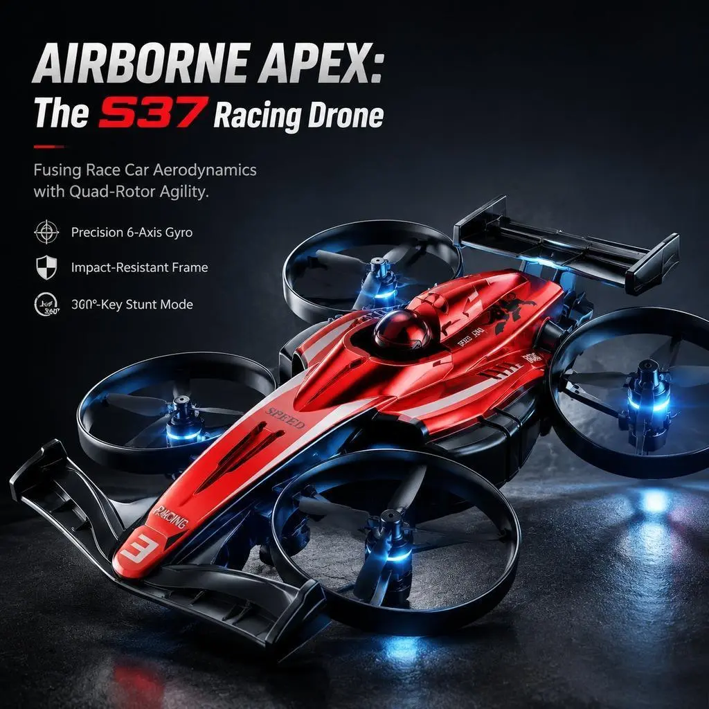 S37 RC Drone Toy with LED Lights – Remote Control Flying Quadcopter Aircraft for Kids | Gravity Sensor Racing Drone Helicopter Toy Gift for Boys & Girls Age 6+