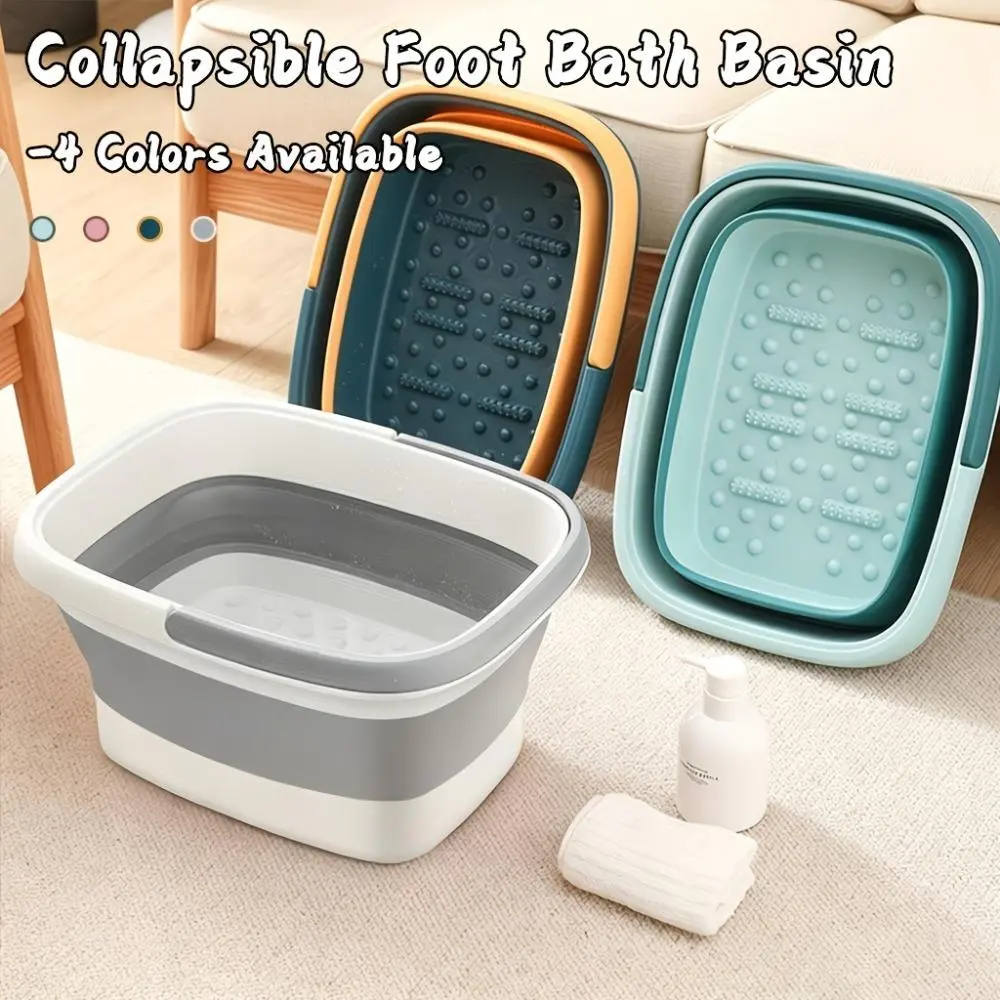 FAXHION 1-Pack Rectangular Foldable Foot Bucket, Plastic Foot Soak Tub with Handles & Massage Acupoints for Relief & Pedicure, Home Spa Use, 4 Colors (Grey, Green, Pink-Upgraded Version, Yellow-Upgraded Version)